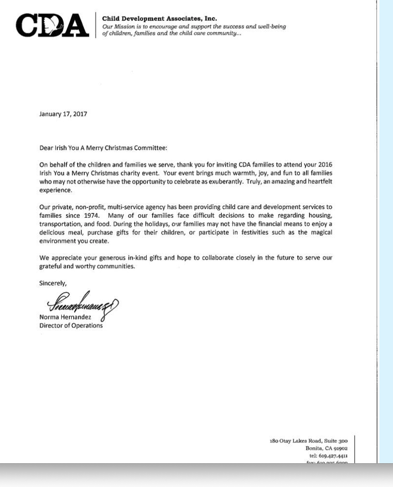 Letter from Child Development Associates